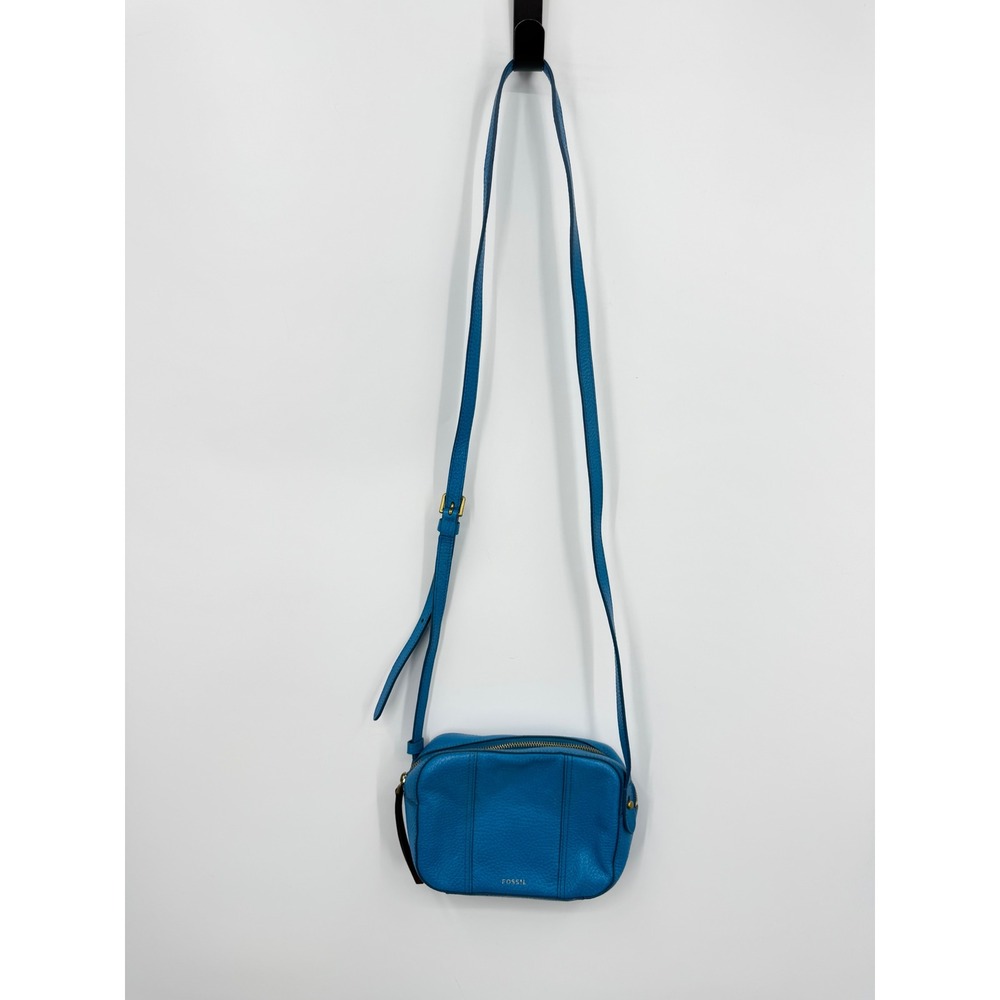 Fossil Gemma Crossbody Bag Womens Small Blue Pebbled Leather Camera Bag